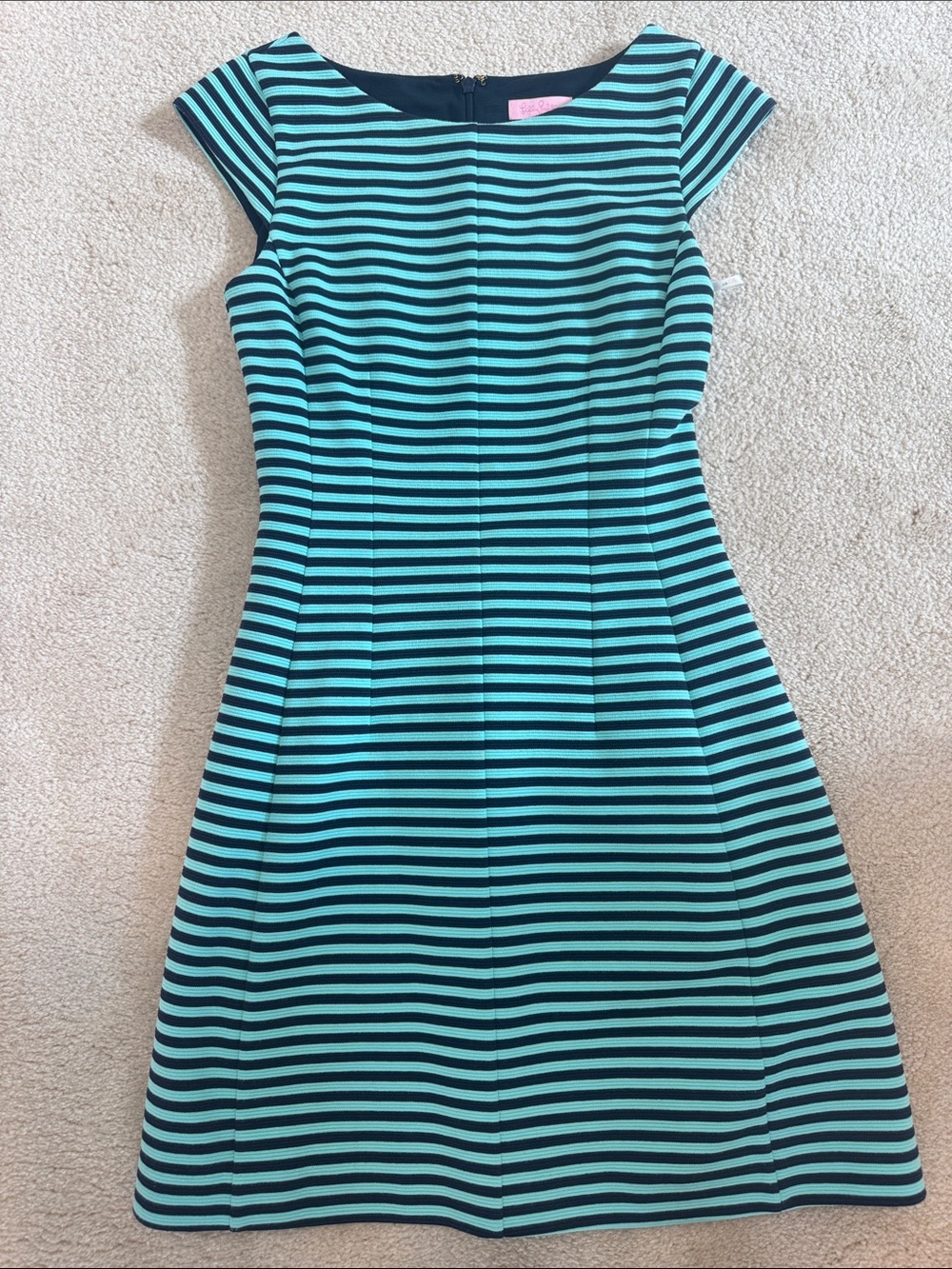 Lilly Pulitzer Navy and Teal Striped Fit & Flare Mini Dress size small